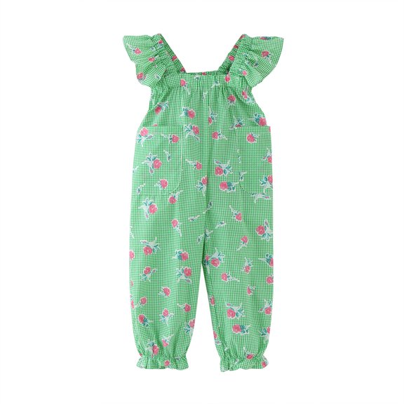 TOOYOU Girls Romper Baby Clothes Sleeveless Popular Floral Plaid Prints Design Jumpsuit Cute Baby Clothes Lightweight Playsuit Bodysuits For Toddler ,Size 3-4 Years Green