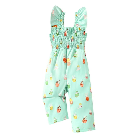 TOOYOU Girls Romper Easter Sleeveless Cartoon Rabbit Prints Jumpsuit Leisure Playsuit Bodysuits For Toddler ,Size 6-12 Months Green