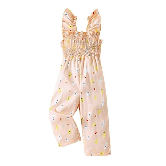 TOOYOU Girls Romper Easter Sleeveless Cartoon Rabbit Prints Jumpsuit Leisure Playsuit Bodysuits For Toddler ,Size 6-12 Months Yellow