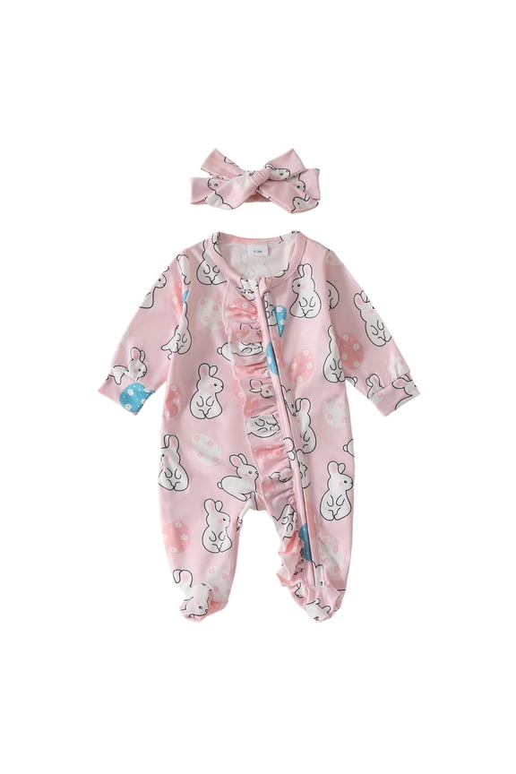 Girls Romper Easter Long Sleeve Cartoon Prints Jumpsuit Outwear Fashion Playsuit Bodysuits For Toddler ,Size 3-6 Months Red