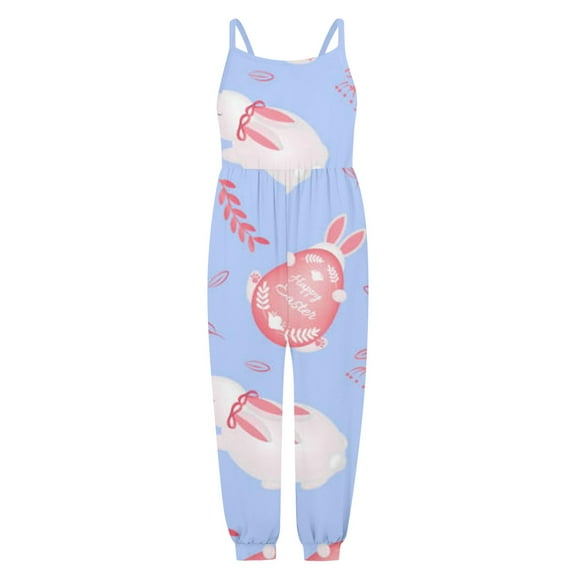 TOOYOU Girls Romper Kids Baby Jumpsuit Floral Cartoon Easter Bunny Strap Summer Outfits Clothes Fashion Playsuit Bodysuits For Toddler ,Size 3-4 Years Light