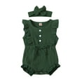 thumbnail image 1 of TOOYOU Girls Romper Kids Baby Jumpsuit+Headband Ruffle Button Sleeveless Set Jumpsuit Holiday Pajama Playsuit Bodysuits For Toddler ,Size 0-6 Months Green, 1 of 4