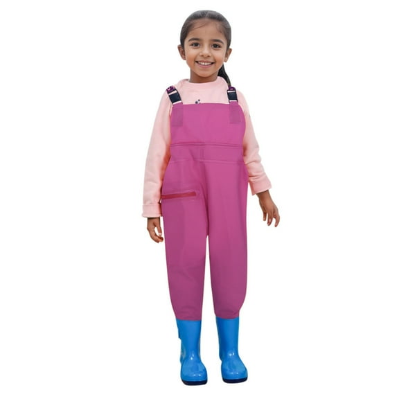 TOOYOU Girls Romper Kids Chest Waders With Pocket Youth Fishing Waders For Toddler Water Proof Hunt Fishing Waders With Boots One-Piece Bodysuit Playsuit Outfit Coverall Pink Size 4-5 Years