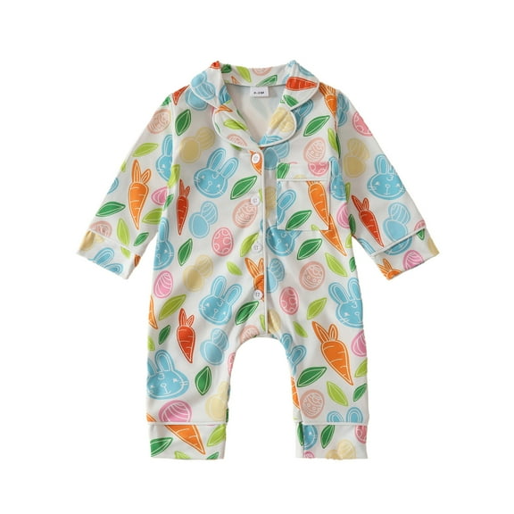 TOOYOU Girls Romper Easter Long Sleeve Cartoon Prints Jumpsuit Lightweight Playsuit Bodysuits For Toddler ,Size 0-3 Months White