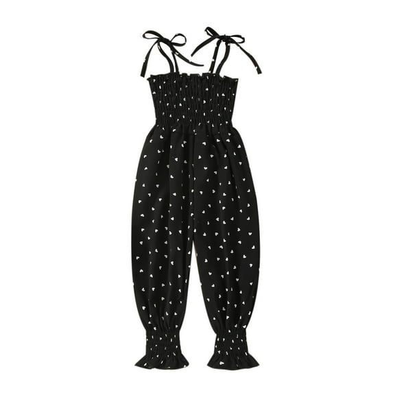 TOOYOU Girls Romper Sleeveless Heart Prints Suspenders Jumpsuit Lightweight Playsuit Bodysuits For Toddler ,Size 12-18 Months Black