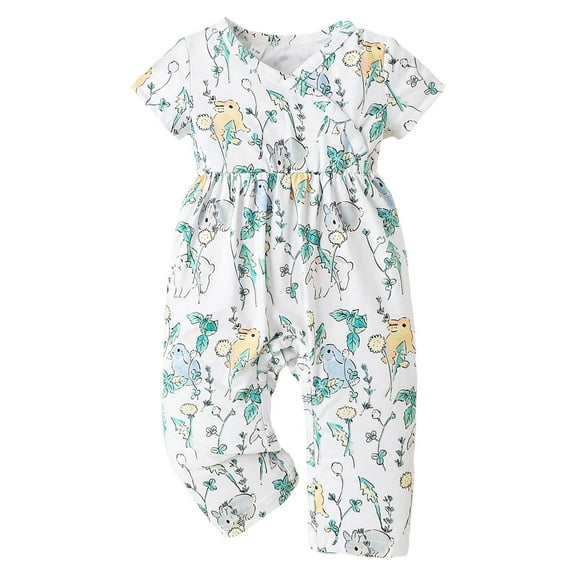 TOOYOU Girls Romper Spring And Autumn Easter Bunny Print Jumpsuit Long Sleeved Onesie For Baby Holiday Pajama Playsuit Bodysuits For Toddler ,Size 0-3 Months White