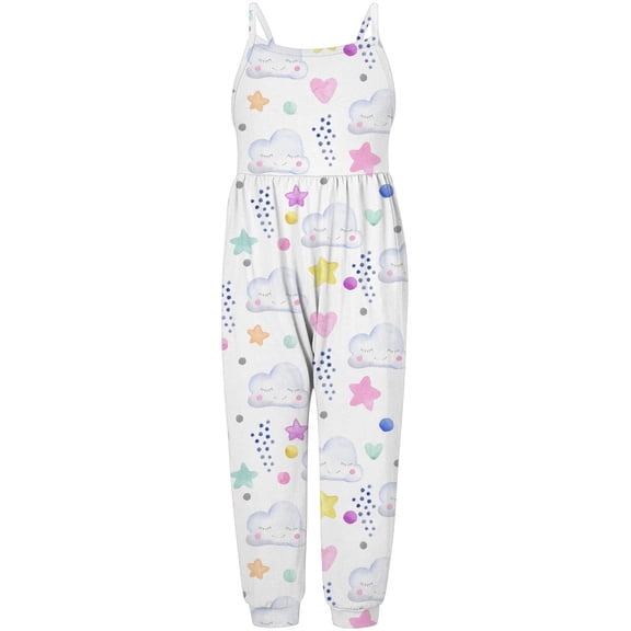 TOOYOU Girls Romper Strap Jumpsuit Kids Sleeveless One-Piece Floral Print Jumpsuit Holiday Pajama Playsuit Bodysuits For Toddler ,Size 1-2 Years White