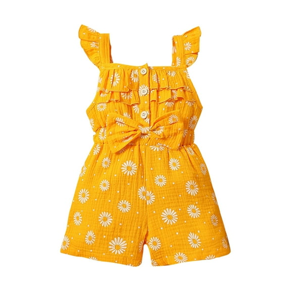 TOOYOU Girls Romper Suit Sun Flower Small Flying Sleeve Yellow Bow Summer Jumpsuit Suit Short Sleeve Jumpsuit Lightweight Playsuit Bodysuits For Toddler ,Size 18-24 Months Yellow