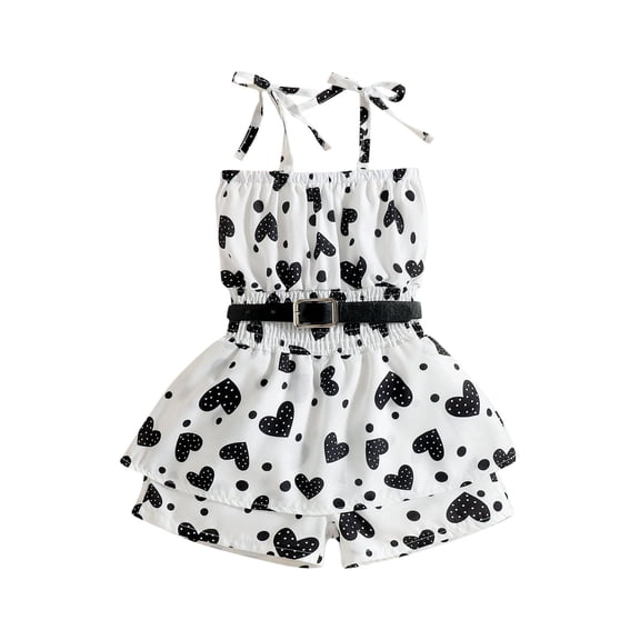 TOOYOU Girls Romper Summer Long Sleeve Cartoon Love Printing Hemline Belt Jumpsuit Breathable Playsuit Bodysuits For Toddler ,Size 2-3 Years White