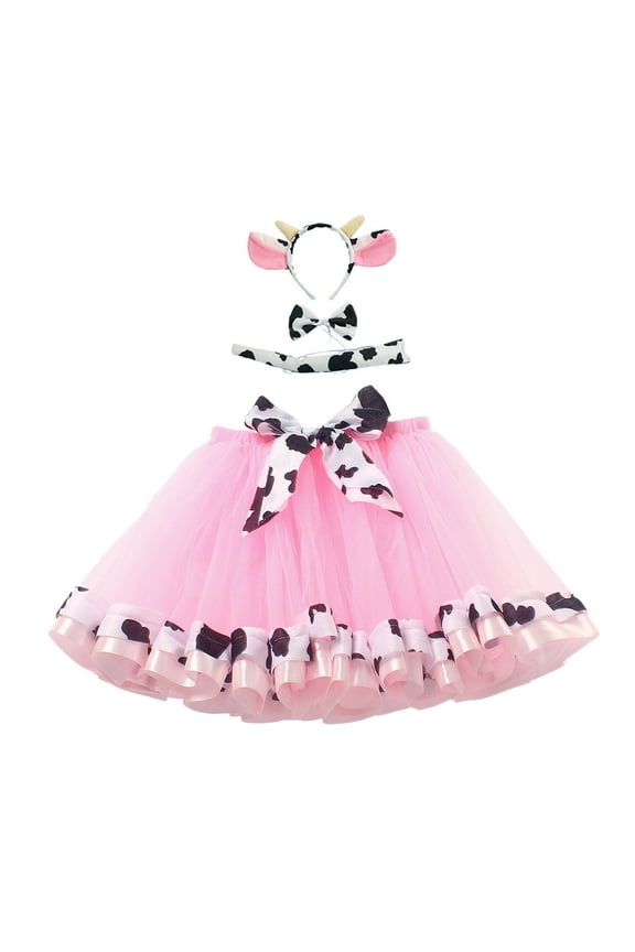 Girls Skirts 4Pcs New Double Mesh Tutu Skirt Animal Series Show Dress Girls Sparkle Party Skirts Headband Bow Tie Tail Decoration Sets Sweet Girl Basic Short Skirt Size 9-11 Years Black