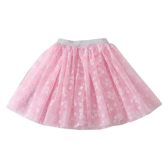 TOOYOU Girls Skirts Baby Soft Layered Party Mesh Tulle Tutu Skirts Ballet Dance Skirts Snowflake Print Dance Princess Skirt Sweet Girl Classic Short Skirt Size 6-7 Years Pink
