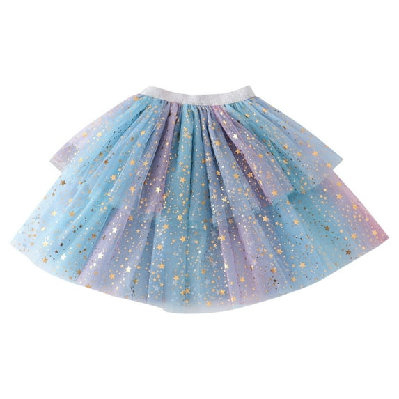 TOOYOU Girls Skirts Baby Soft Layered Party Mesh Tulle Tutu Skirts Ballet Dance Skirts Snowflake Print Dance Princess Skirt Sweet Girl Versatile Short Skirt Size 3-4 Years Light Blue