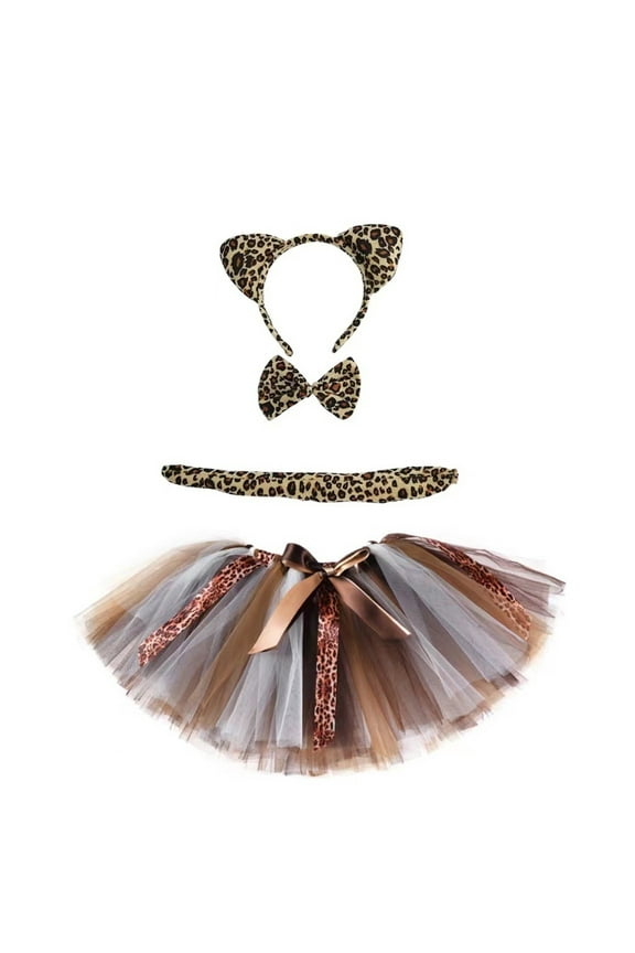 Girls Skirts Bowknot Polka Dot Tutu Skirt With Headbands 2Pcs Set Mesh Layered Party Skirt Cute Leopard Dress Up Dress Sweet Girl Basic Short Skirt Size 7-8 Years Light Yellow