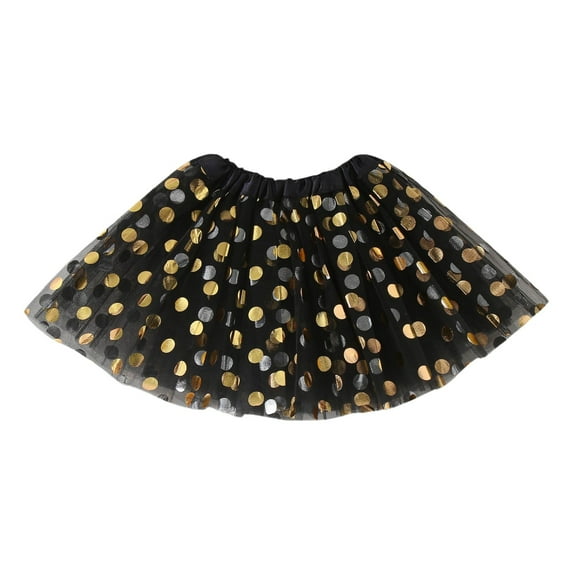 TOOYOU Girls Skirts Dance Dress With Golden Polka Dots Girls Mesh Layered Sparkle Party Tulle Tutu Skirt Sweet Girl Classic Short Skirt One Size Black