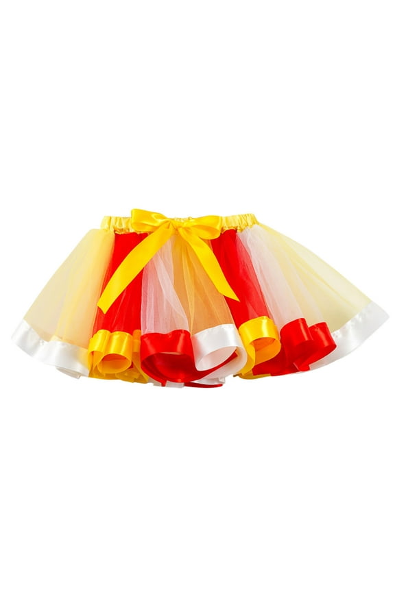 Girls Skirts Kids Ballet Skirts Rainbow Dance Skirt Layered Sparkle Party Tulle Mesh Tutu Skirts For Stage Performance Sweet Girl Basic Short Skirt Size 9-11 Years Yellow