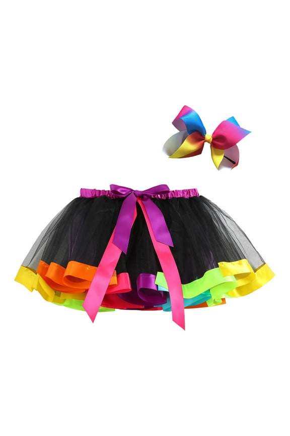 Girls Skirts Kids Holiday Party Dance Party Patchwork Colour Layered Party Mesh Tulle Tutu Skirts Sweet Girl Basic Short Skirt Size 9-11 Years Black