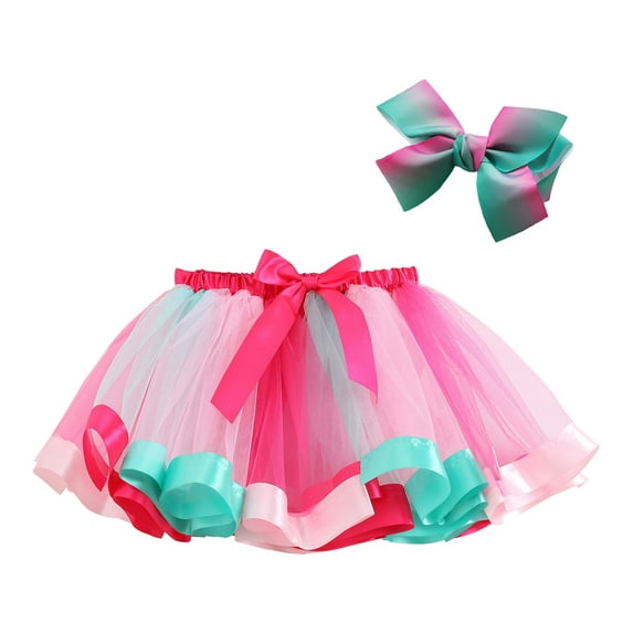 TOOYOU Girls Skirts Kids Holiday Party Dance Party Patchwork Colour Layered Party Mesh Tulle Tutu Skirts Sweet Girl Classic Short Skirt Size 2-4 Years Pink