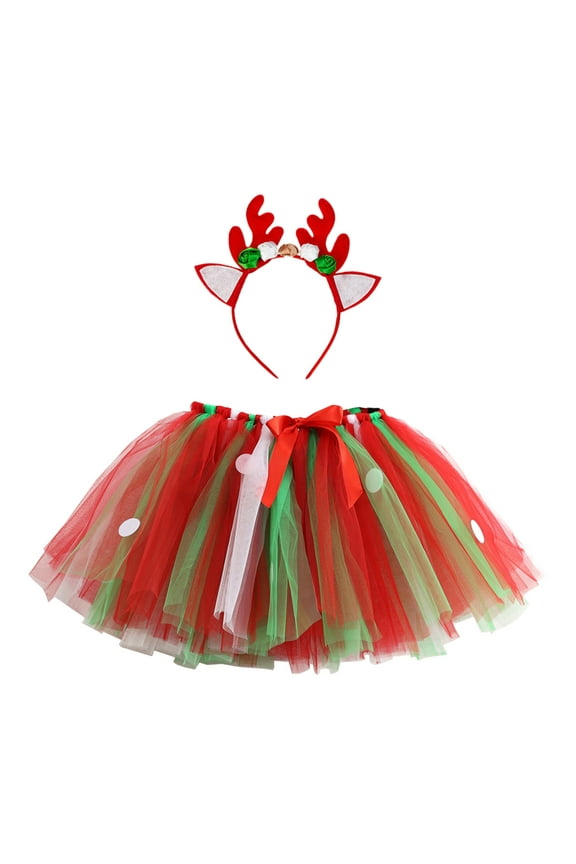 Girls Skirts Kids Layered Party Mesh Tulle Tutu Skirts Polka Dot Rainbow Color Matching Ballet Skirts Hairclip Set Sweet Girl Basic Short Skirt Size 2-4 Years Green