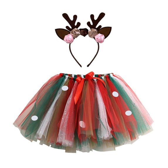 TOOYOU Girls Skirts Kids Layered Party Mesh Tulle Tutu Skirts Polka Dot Rainbow Color Matching Ballet Skirts Hairclip Set Sweet Girl Classic Short Skirt Size 5-8 Years White