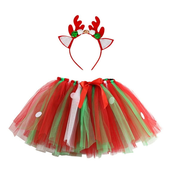 TOOYOU Girls Skirts Kids Layered Party Mesh Tulle Tutu Skirts Polka Dot Rainbow Color Matching Ballet Skirts Hairclip Set Sweet Girl Versatile Short Skirt Size 9-11 Years Green