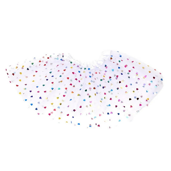 TOOYOU Girls Skirts Layer Sequin Ballet Heart Tulle Tutu Skirt Girls Party Skirts Sweet Girl Basic Short Skirt One Size White