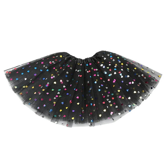TOOYOU Girls Skirts Layer Sequin Ballet Heart Tulle Tutu Skirt Girls Party Skirts Sweet Girl Versatile Short Skirt One Size Black