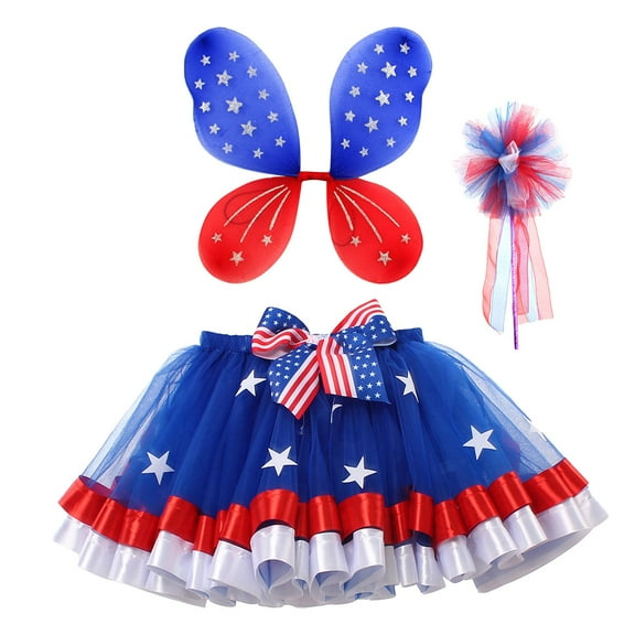 TOOYOU Girls Skirts New Double Mesh Tutu Skirt Animal Series Show Dress Girls Sparkle Party Skirts Independence Day The Star-Spangled Banner Dress Sweet Girl Summer Short Skirt Size 9-11 Years Blue