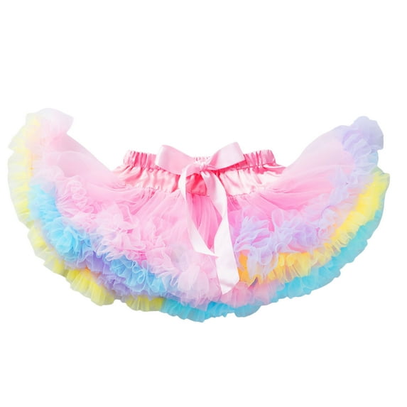 TOOYOU Girls Skirts Rainbow Birthday Party Tutu Skirt Performance Skirt Bowkot Cute Fashion Dot Printing Sklayered Party Mesh Tulle Tutu Skirts Irt Sweet Girl Basic Short Skirt One Size Pink