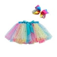 thumbnail image 1 of TOOYOU Girls Skirts Rainbow Sequin Layered Sparkle Party Tulle Mesh Tutu Skirts +Bow Hair Clip Two-Piece Set Sweet Girl Versatile Short Skirt Size 9-11 Years Blue, 1 of 4