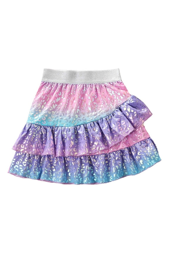 Girls Skirts Ruffle Skirt Sparkling Scales Layered Skirt Hem Wrap Side Mini Skirts Sweet Girl Versatile Short Skirt Size 5-6 Years Sky Blue