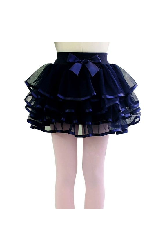 Girls Skirts Solid Color Tiered Skirt Toddler Layered Party Mesh Tulle Tutu Skirts Sweet Girl Summer Short Skirt Size 5-6 Years Navy