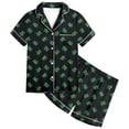 thumbnail image 1 of TOOYOU Girls Sleepwear 2 Pack Pajamas Cute Dinosaur Kids Printed Short Sleeve Button Down Pjs Shorts Set Loungewear Outfits Sweet Girl Classic Basic Pajama Size 2-3 Years Black, 1 of 4