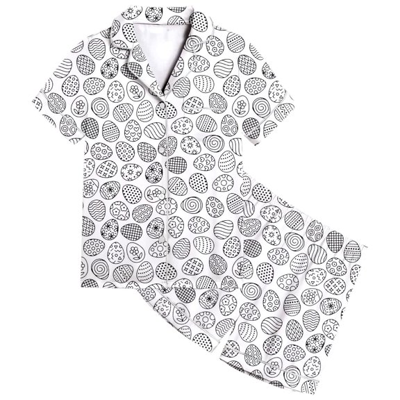 TOOYOU Girls Sleepwear 2 Pack Pajamas Diy Printed Lapel Buttons Short Sleeve Top Shorts Pjs Set Comfortable Breathable Homewear Sweet Girl Relaxed Pyjamas Size 10-11 Years White
