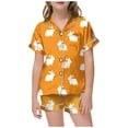 thumbnail image 1 of TOOYOU Girls Sleepwear 2 Pack Pajamas Easter Day Printed Pjs Short Sleeved Button Top Shorts Homewear Pjs Set Sweet Girl Classic Basic Pajama Size 12-13 Years Orange, 1 of 4