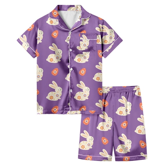 TOOYOU Girls Sleepwear 2 Pack Pajamas Easter Egg Painted Loungewear Set Silk Short Sleeved Shorts Pjs Set For Daily Play And Wear Girl Relaxing Casual Pyjamas Size 12-13 Years Light Purple