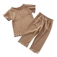 thumbnail image 1 of TOOYOU Girls Sleepwear 2 Pack Pajamas Kid'S Homewear Polka Dot Print Short Sleeve T Shirt Long Pants Pjs Suits Sweet Girl Comfort Fit Summer Pyjamas Size 6-7 Years Coffee, 1 of 3