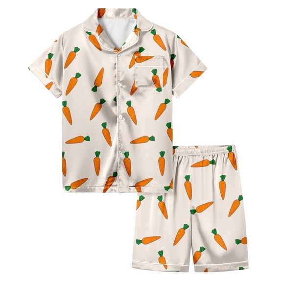 TOOYOU Girls Sleepwear 2 Pack Silk Pajamas Easter Egg Painted Homewear Set Short Sleeved Shorts Pjs Set For Daily Play And Wear Sweet Girl Relaxed Pyjamas Size 10-11 Years White