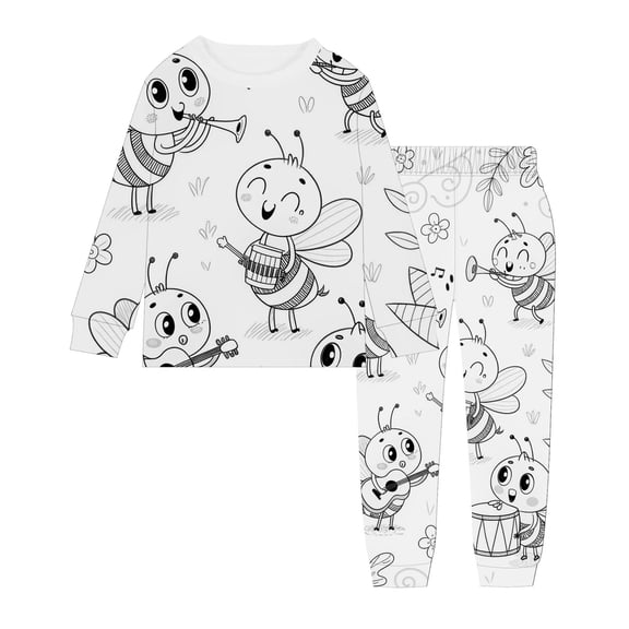 TOOYOU Girls Sleepwear Outfit Sets Bee Themed Kids Pajama Set Colouring Pajama Sets Diy Hand Painted Homewear Set Can Play With And Wear Girls School Uniform Sets Size 2-3 Years White