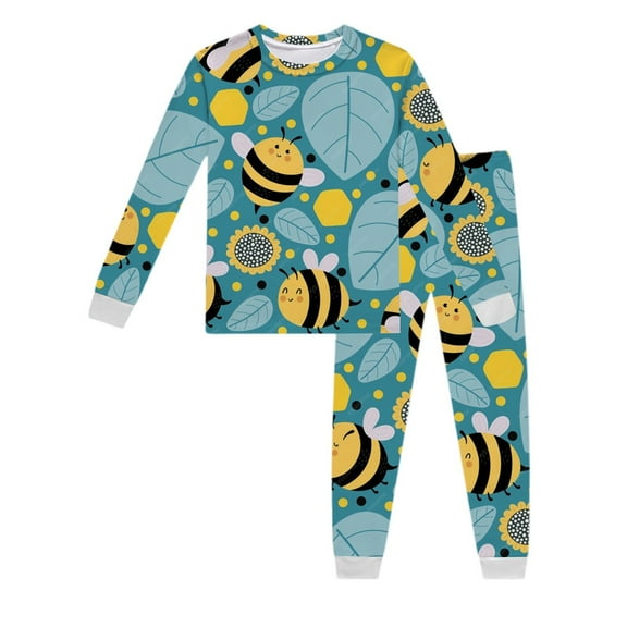 TOOYOU Girls Sleepwear Outfit Sets Long Sleeve Printed Pajamas Set For Children Including Top And Pants Casual Wear Back To School Outfit Sets For Girls Size 6 Y-7 Y Light Blue