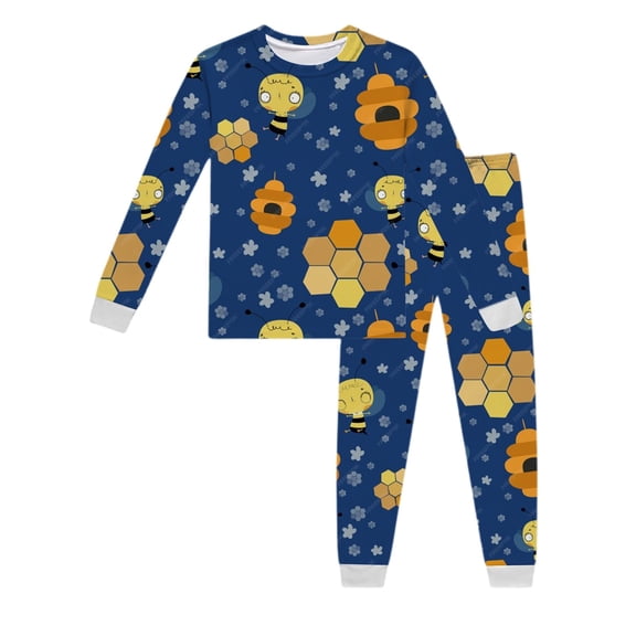 TOOYOU Girls Sleepwear Outfit Sets Long Sleeve Printed Pajamas Set For Children Including Top And Pants Casual Wear Girls Matching Outfits Size 4 Y-5 Y Blue