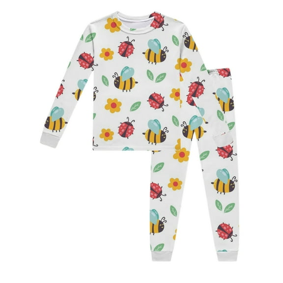 TOOYOU Girls Sleepwear Outfit Sets Long Sleeve Printed Pajamas Set For Children Including Top And Pants Casual Wear Girls Matching Outfits Size 7 Y-8 Y White