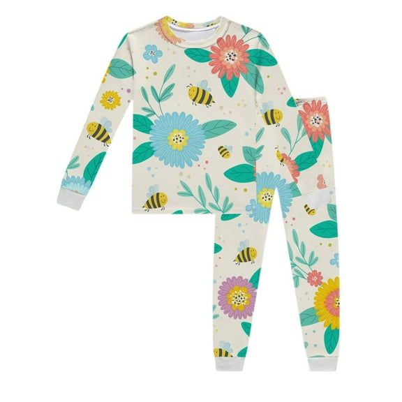 TOOYOU Girls Sleepwear Outfit Sets Long Sleeve Printed Pajamas Set For Children Including Top And Pants Casual Wear Girls Playtime Outfits Size 2 Y-3 Y Mint Green