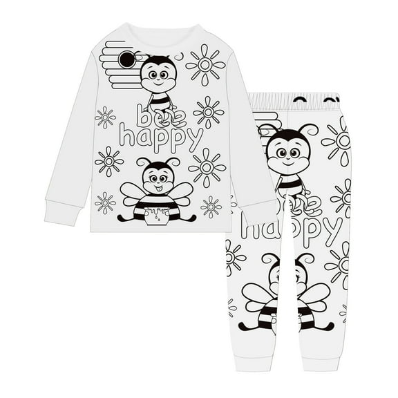 TOOYOU Girls Sleepwear Outfit Sets World Bee Day Kids Pajamas Colouring Pajama Sets Diy Hand Painted Homewear Set Can Play With And Wear Girls Casual Outfit Sets For School Size 6-7 Years White