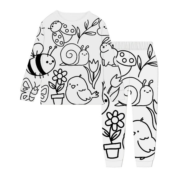 TOOYOU Girls Sleepwear Outfit Sets World Bee Day Kids Pajamas Colouring Pajama Sets Diy Hand Painted Homewear Set Can Play With And Wear Girls Playtime Outfits Size 6-7 Years White