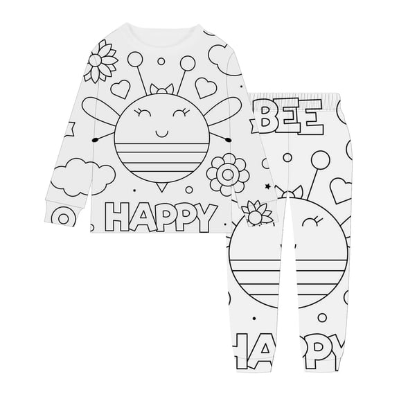 TOOYOU Girls Sleepwear Outfit Sets World Bee Day Kids Pajamas Colouring Pajama Sets Diy Hand Painted Homewear Set Can Play With And Wear Girls Playtime Outfits Size 6-7 Years White