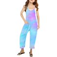 thumbnail image 1 of TOOYOU Girls Summer Jumpsuit Tie-Dye V Neck Sleeveless Romper Loose Fit Casual Jumpsuit With Pockets For Teens And Juniors Child Jumpsuit Dailywear Size 9-10 Years ,Sky Blue, 1 of 5