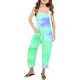 thumbnail image 1 of TOOYOU Girls Summer Jumpsuit Tie-Dye V Neck Sleeveless Romper Loose Fit Casual Jumpsuit With Pockets For Teens And Juniors Child Lively Playwear Size 4-5 Years ,Light Green, 1 of 5