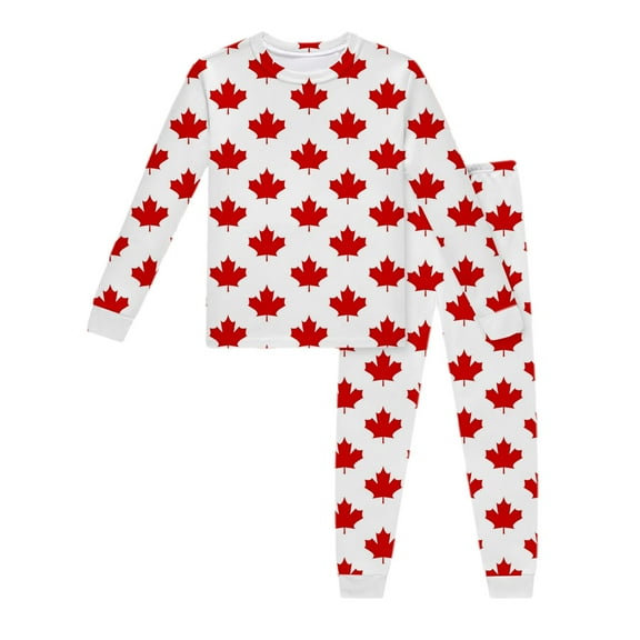 TOOYOU Girls Summer Outfit Sets Children Kids Long Sleeve Leaf Printed T Shirt Top And Pants Comfortable Set Outfit Girls School Uniform Sets Size 4-5 Years Red