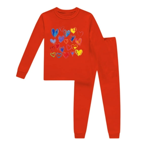 TOOYOU Girls Summer Outfit Sets Children'S Long Sleeved Printed Top And Pants Set Casual Wear Two-Piece Set Girls Matching Outfits Size 3Y Red