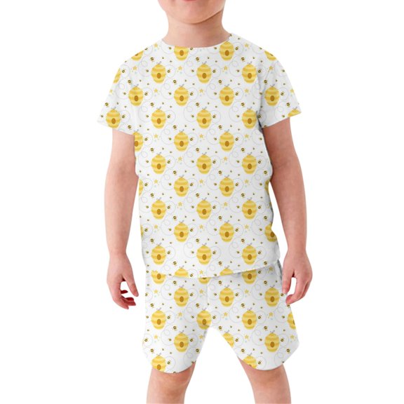 TOOYOU Girls Summer Outfit Sets Kids Bee Themed Cute Graphic Short Sleeve T Shirt Top And Shorts Set World Bee Day Outfit For Baby Girls Casual Outfit Sets For School Size 5-6 Years Light Yellow